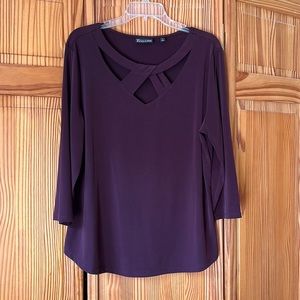 New York & Company Plum Cross-Front Long Sleeve Blouse